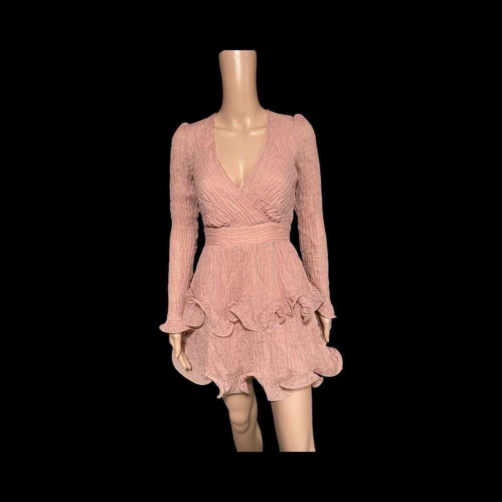 Aura Pink Ruffle Long Sleeve Women's Mini Dress Size Medium